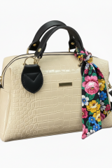 Kadın Fermuarlı, Fularlı Deri Askılı  Gece Ve Gündüz Şık Çanta El ve Omuz Çantası