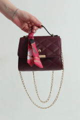 Kadın Kapitone Fularlı Zincir Askılı El ve Omuz Çantası Minimal