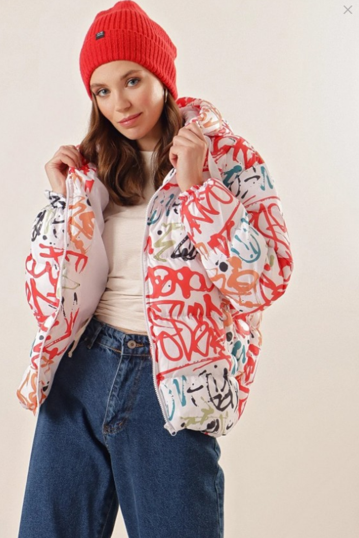 Kadın Desenli Şişme Mont