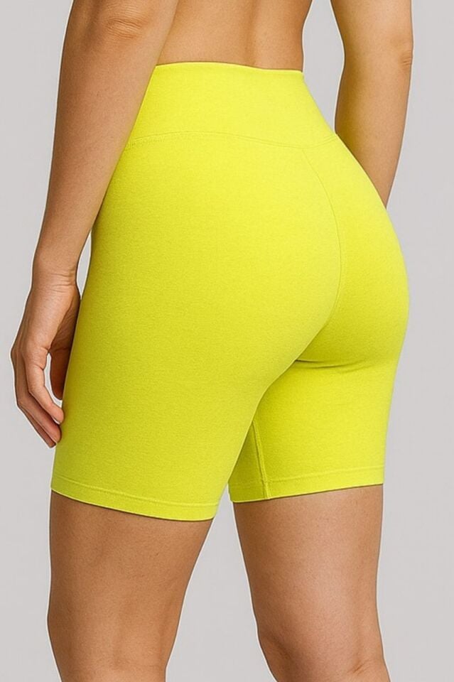 Kadın Neon Yeşil Tek Cepli Push Up Yüksel Bel Toparlayıcı Biker Tayt