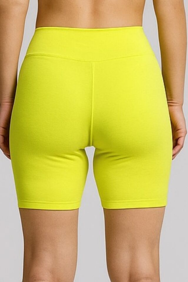 Kadın Neon Yeşil Tek Cepli Push Up Yüksel Bel Toparlayıcı Biker Tayt
