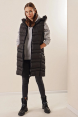 Kadın Siyah Uzun Şişme Yelek