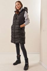 Kadın Siyah Uzun Şişme Yelek