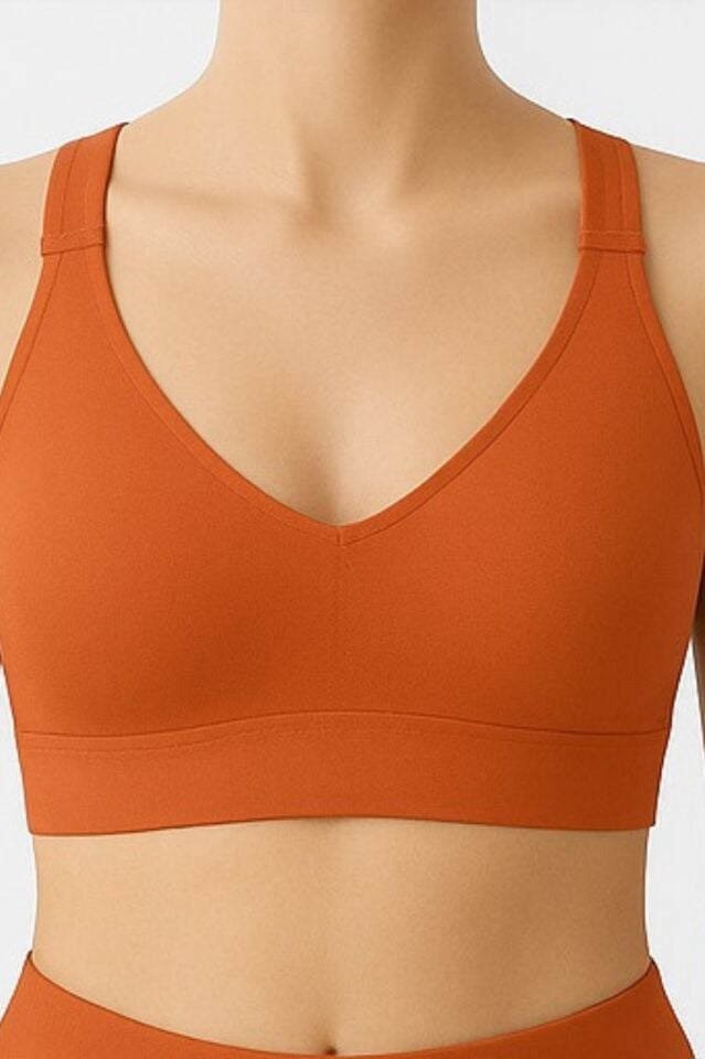 Kadın Turuncu V Yaka Modal Dikişsiz Ayarlanabilir Askılı Lazer Kesim Bralet Sporcu Sütyeni