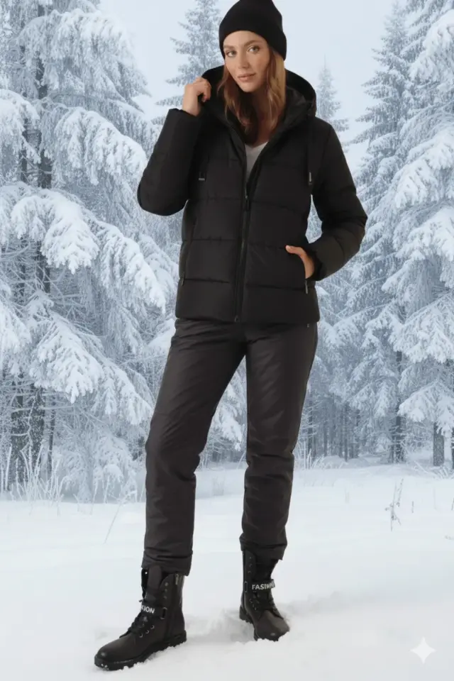 Kadın Düz Renk Şişme Mont