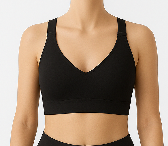 Kadın Siyah V Yaka Modal Dikişsiz Ayarlanabilir Askılı Lazer Kesim Bralet Sporcu Sütyeni