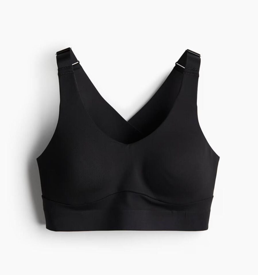 Kadın Siyah V Yaka Modal Dikişsiz Ayarlanabilir Askılı Lazer Kesim Bralet Sporcu Sütyeni