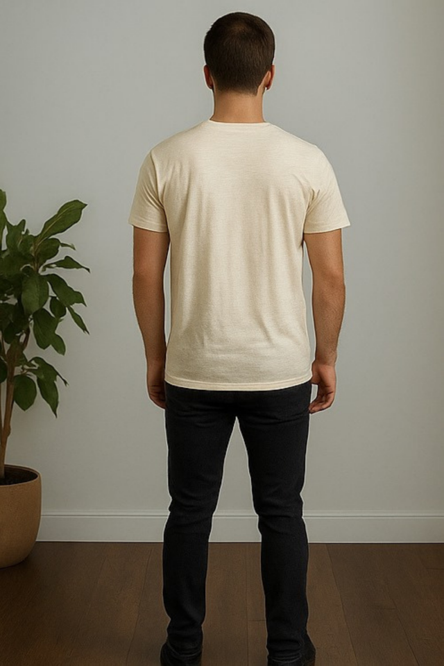 Erkek Ekru Amour Yazı Baskılı Bisiklet Yaka Tişört