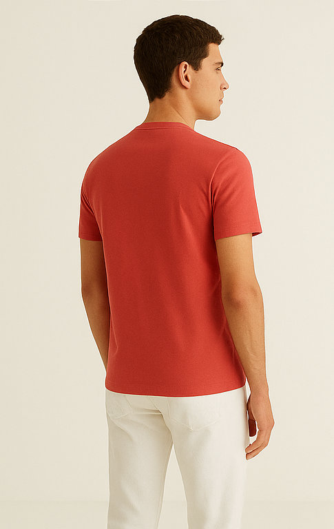 Unisex Nar Çiçeği Rengi Bisiklet Yaka Slim Fit Basic Tişört