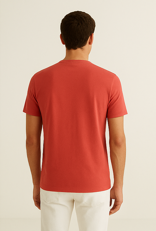 Unisex Nar Çiçeği Rengi Bisiklet Yaka Slim Fit Basic Tişört