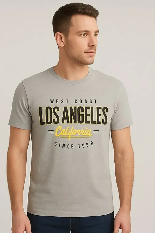 Erkek Haki Los Angeles Yazı Baskılı Tişört