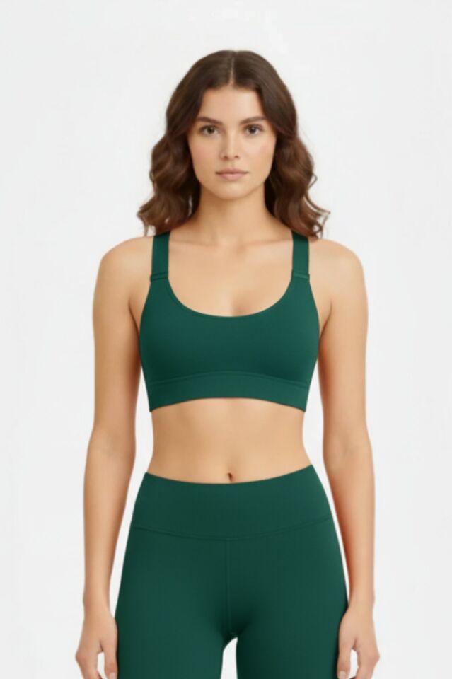 Kadın Yeşil V Yaka Modal Dikişsiz Ayarlanabilir Askılı Lazer Kesim Bralet Sporcu Sütyeni