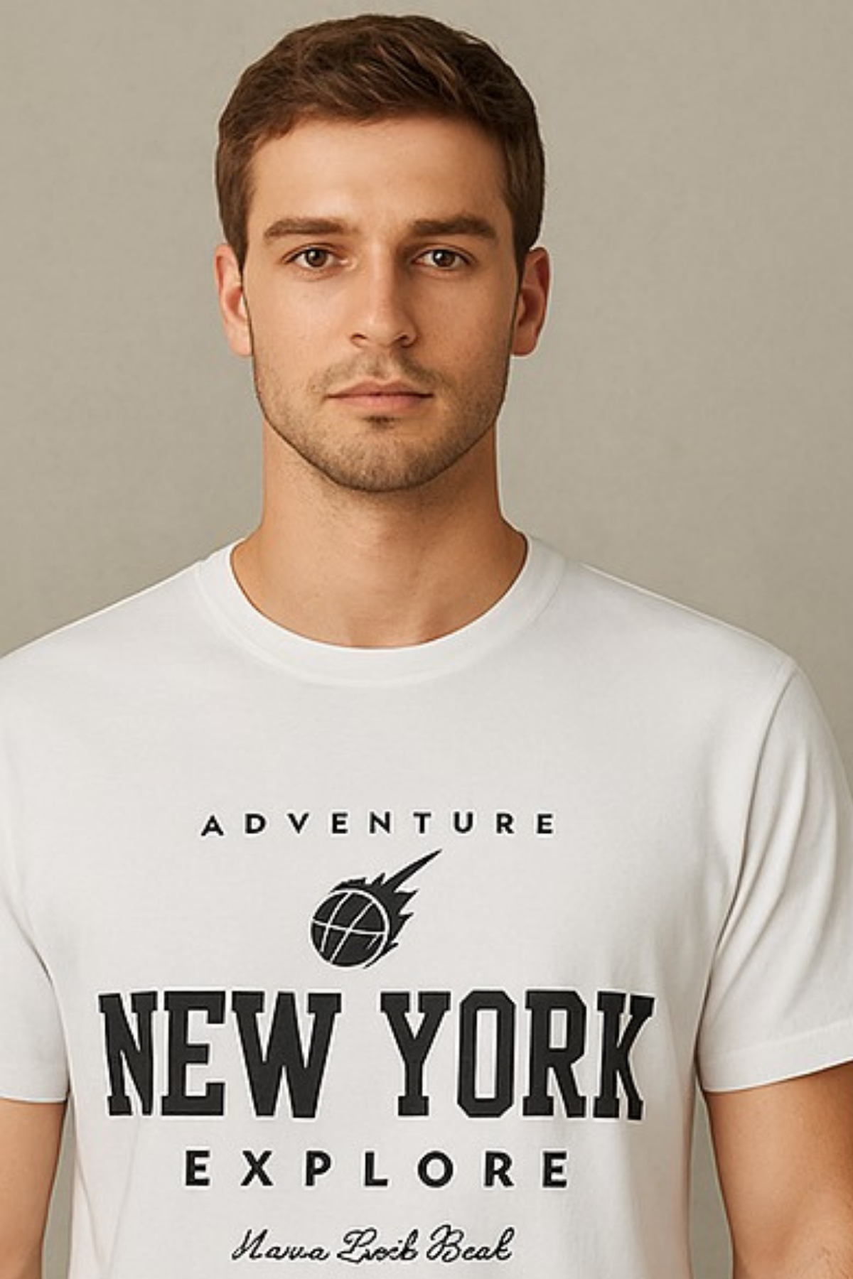 Erkek Şehir Yazı Baskılı Bisiklet Yaka Tişört