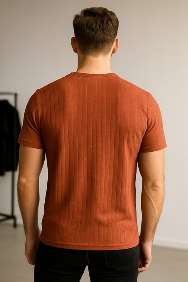 Erkek Kiremit Rengi Rahat Kalıp Önyüzü Baskılı Tişört