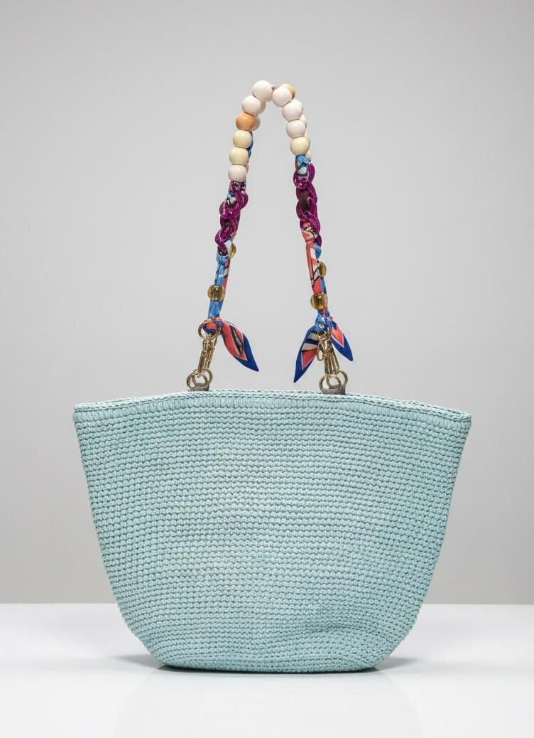 Turkuaz Özel Tasarım Örme Çanta