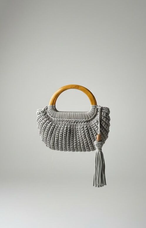 Gri Özel Tasarım Makrome El Çantası