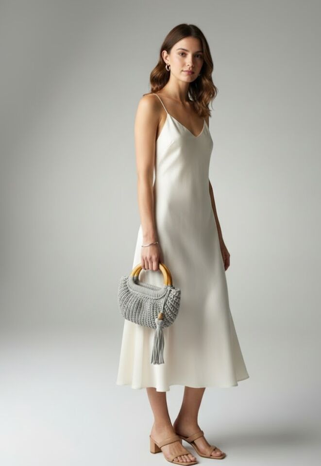 Gri Özel Tasarım Makrome El Çantası