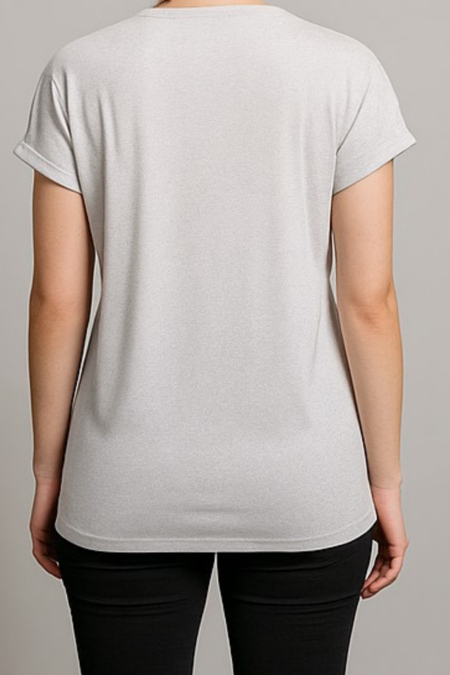 Kadın Gri Simli Paris Yazı Baskılı Tişört Tunik