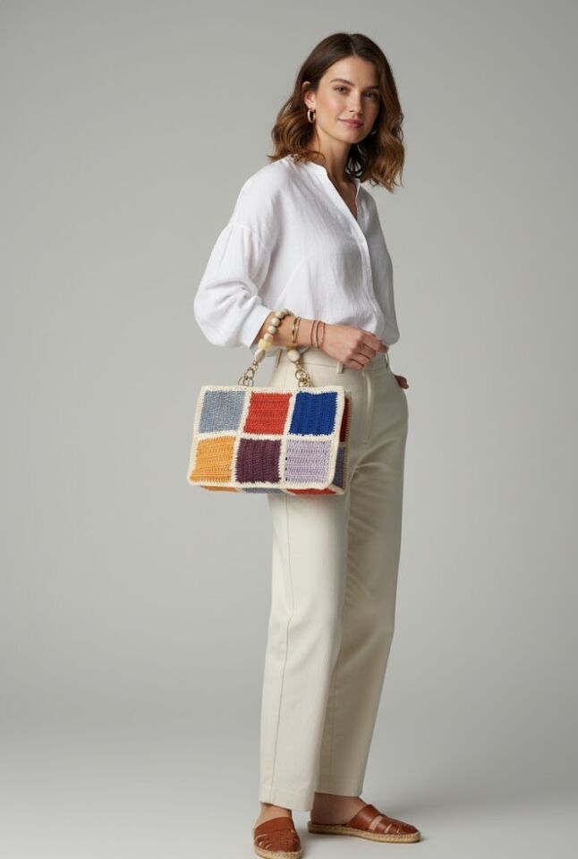 Tasarım El Örmesi Renkli Çanta