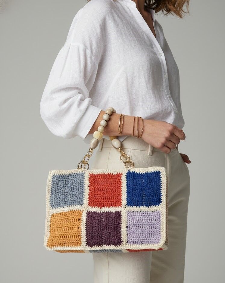 Tasarım El Örmesi Renkli Çanta