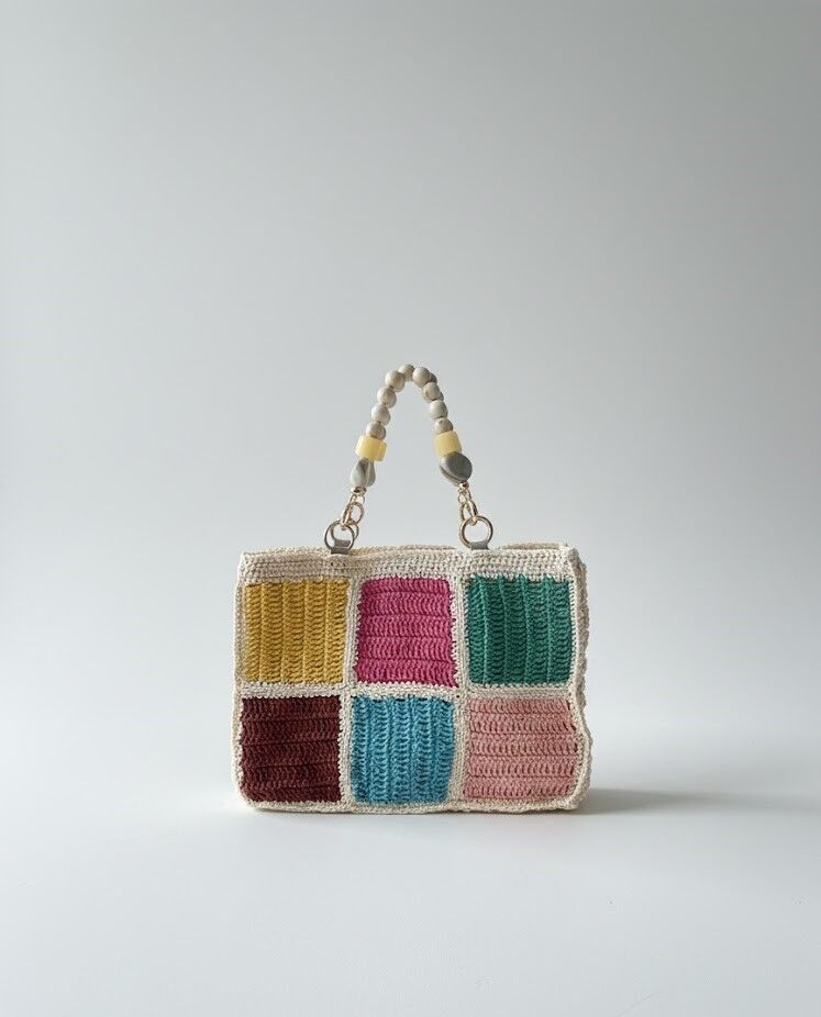 Tasarım El Örmesi Çok Renkli Çanta