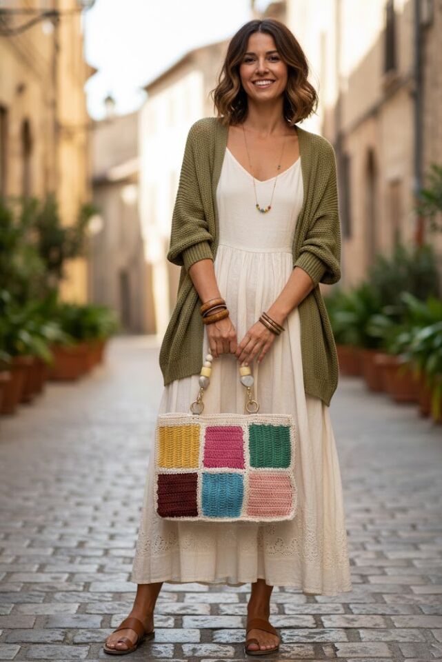 Tasarım El Örmesi Çok Renkli Çanta