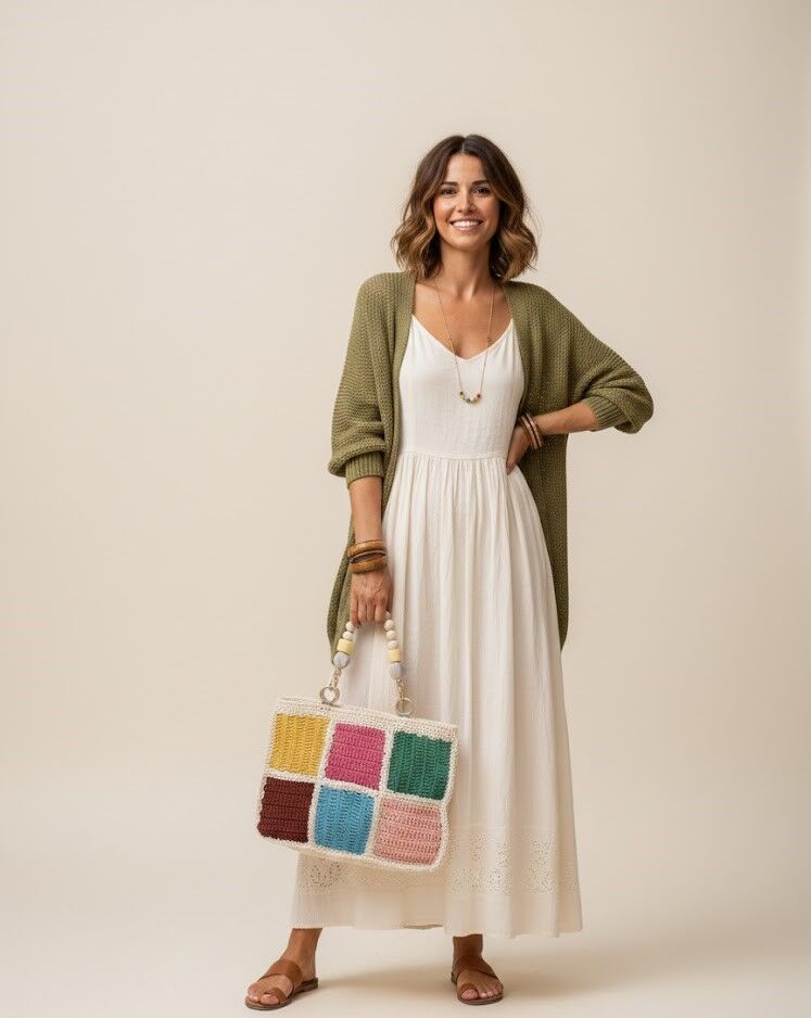 Tasarım El Örmesi Çok Renkli Çanta