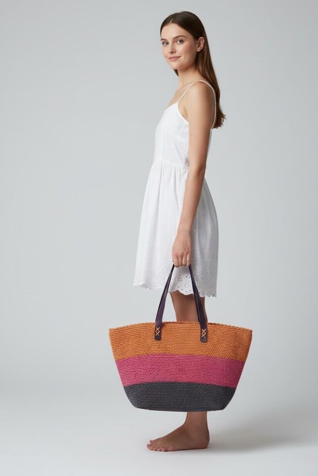 Renk Bloklu El Örmesi Tote Çanta