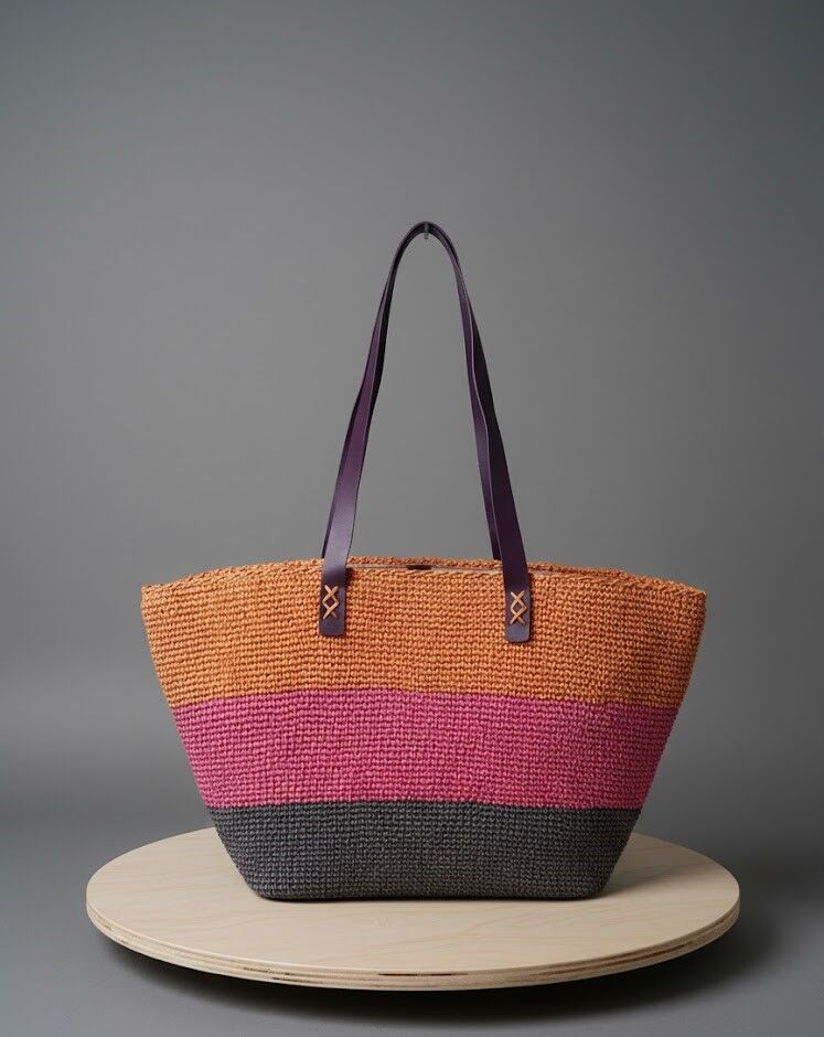 Renk Bloklu El Örmesi Tote Çanta
