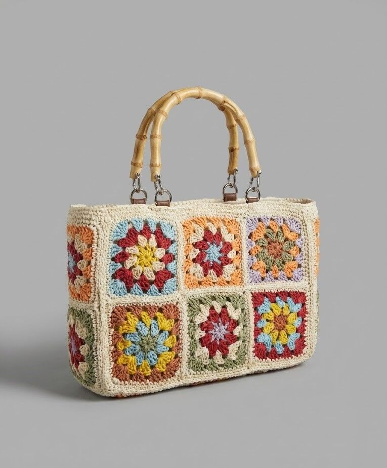 Bambu Saplı Bohem El Örgüsü Motifli Çanta