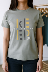 Unisex Haki Bisiklet Yaka Baskılı Tişört