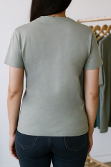 Unisex Haki Bisiklet Yaka Baskılı Tişört