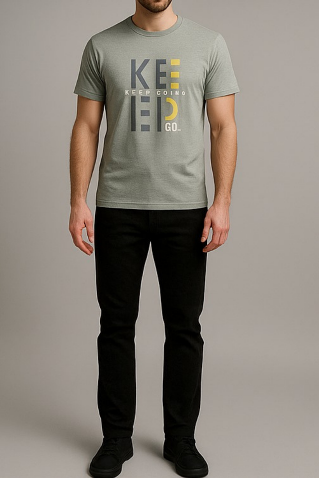 Unisex Haki Bisiklet Yaka Baskılı Tişört