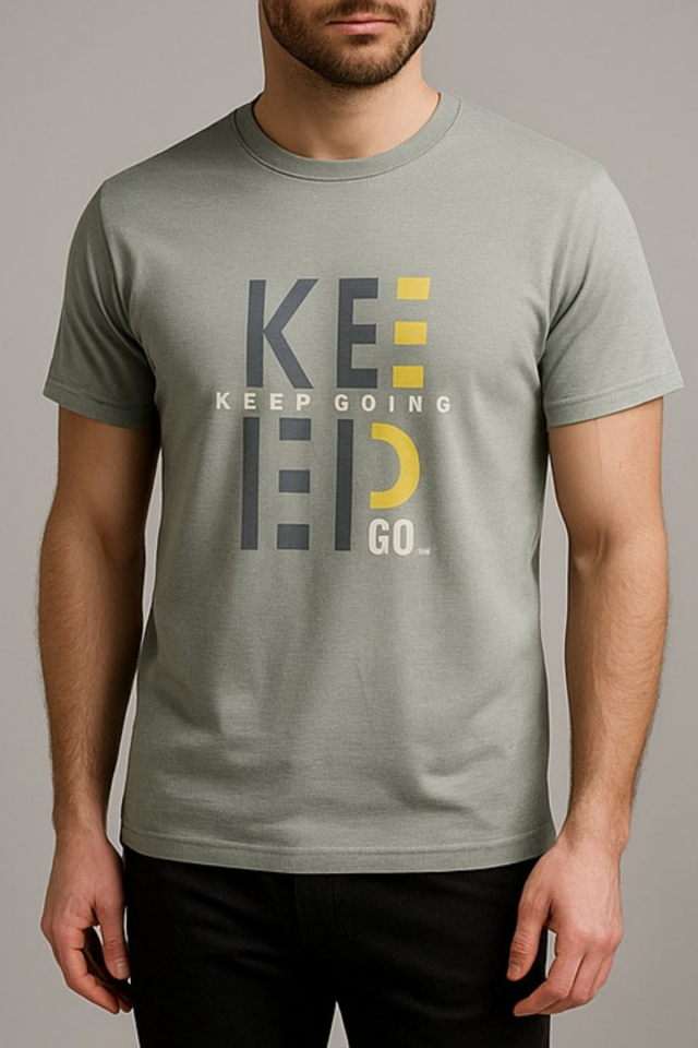 Unisex Haki Bisiklet Yaka Baskılı Tişört