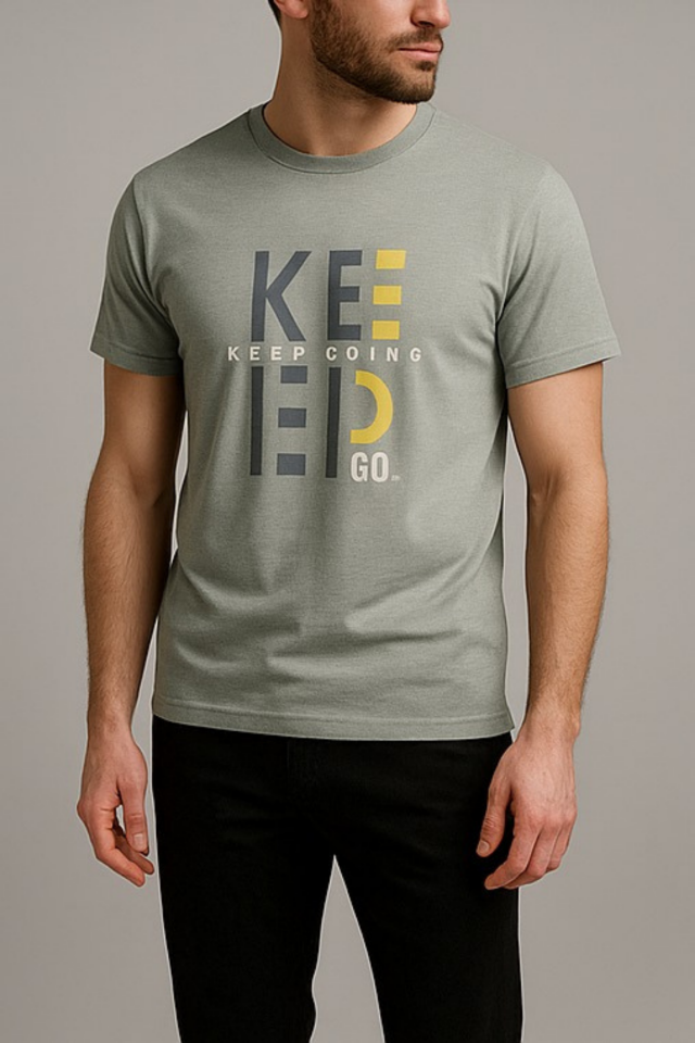 Unisex Haki Bisiklet Yaka Baskılı Tişört