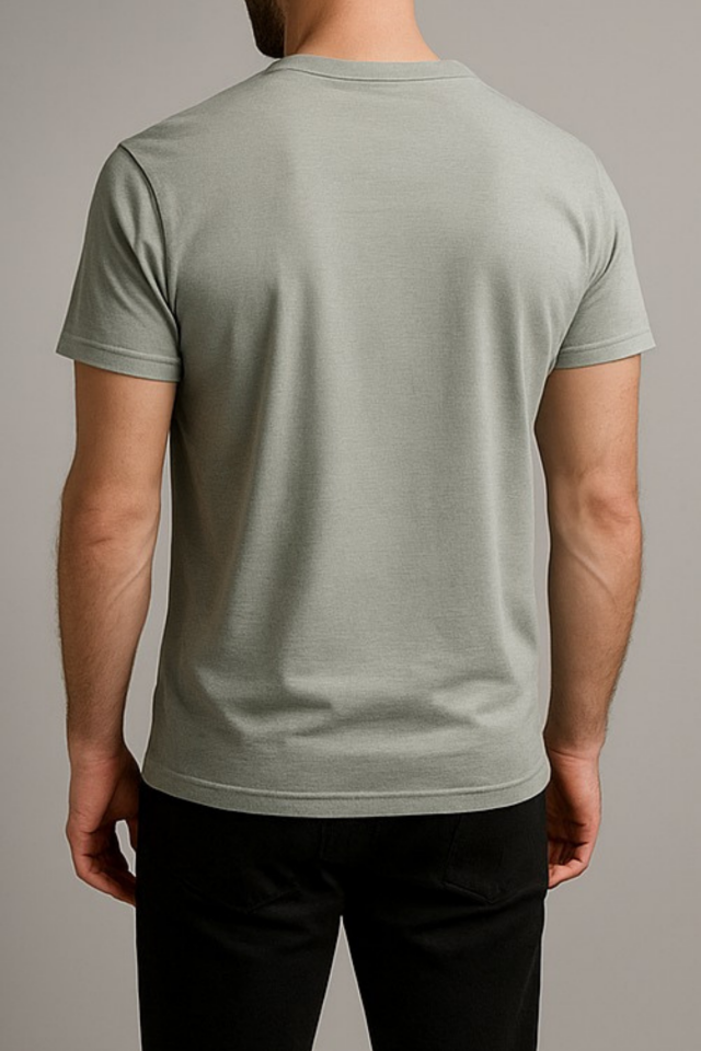 Unisex Haki Bisiklet Yaka Baskılı Tişört