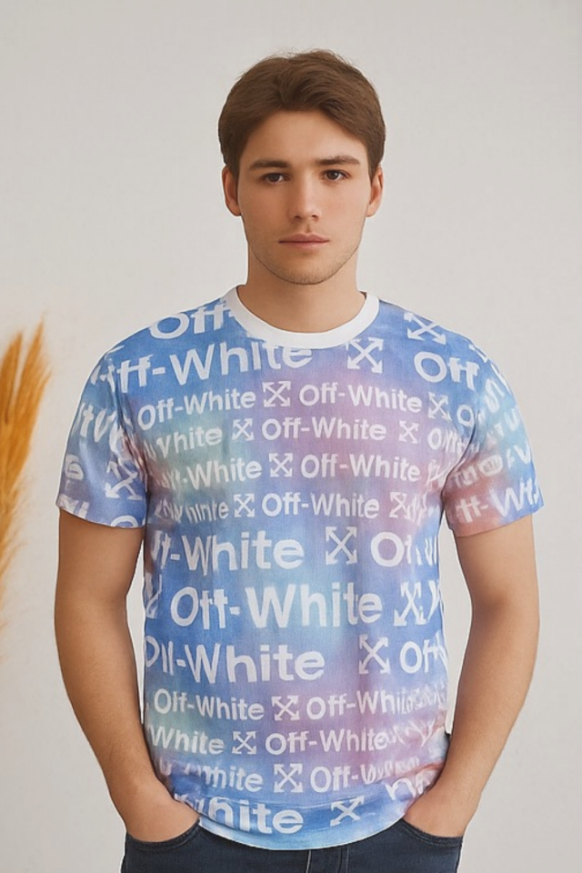 Erkek Çok Renkli Off-White Yazılı Slim Fit Tişört