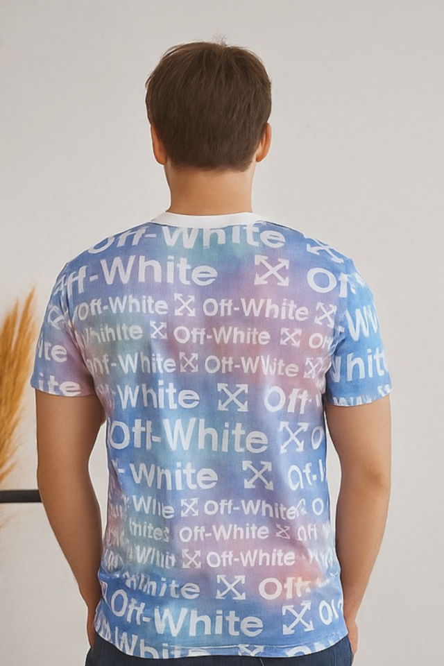 Erkek Çok Renkli Off-White Yazılı Slim Fit Tişört