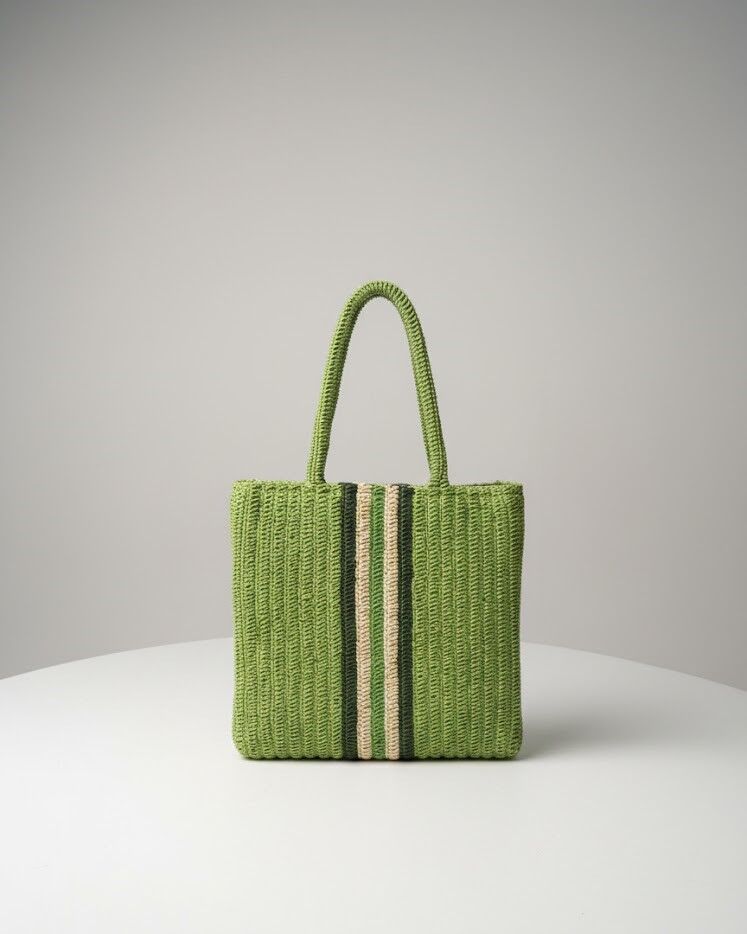 Bohem Stil Örgü Fıstık Yeşili Plaj ve Günlük Şehir Çantası