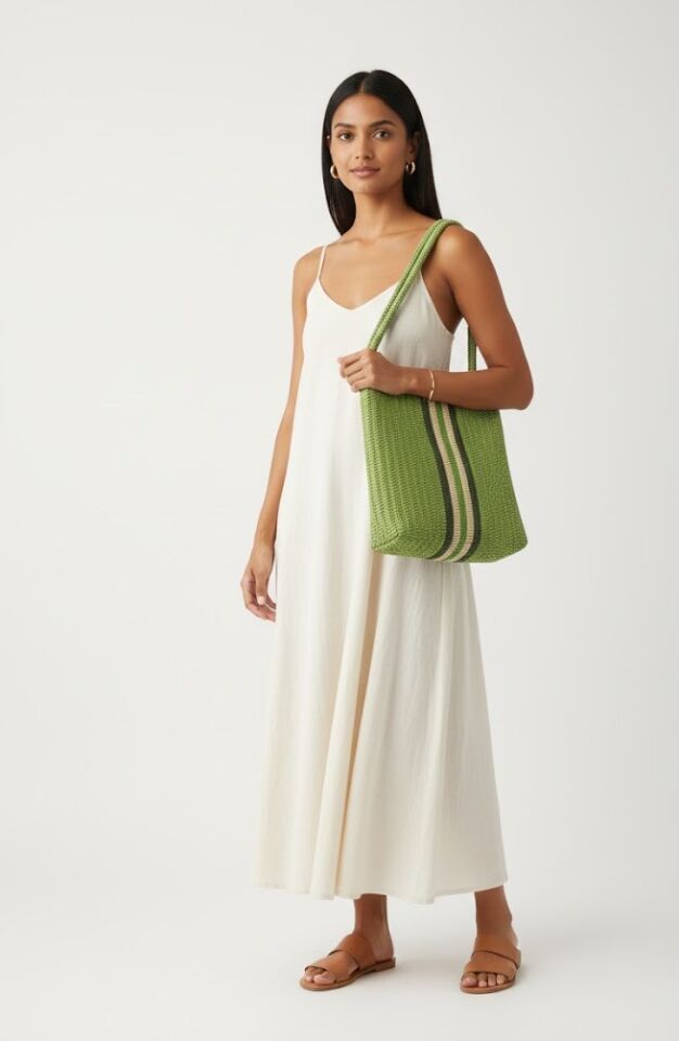 Bohem Stil Örgü Fıstık Yeşili Plaj ve Günlük Şehir Çantası