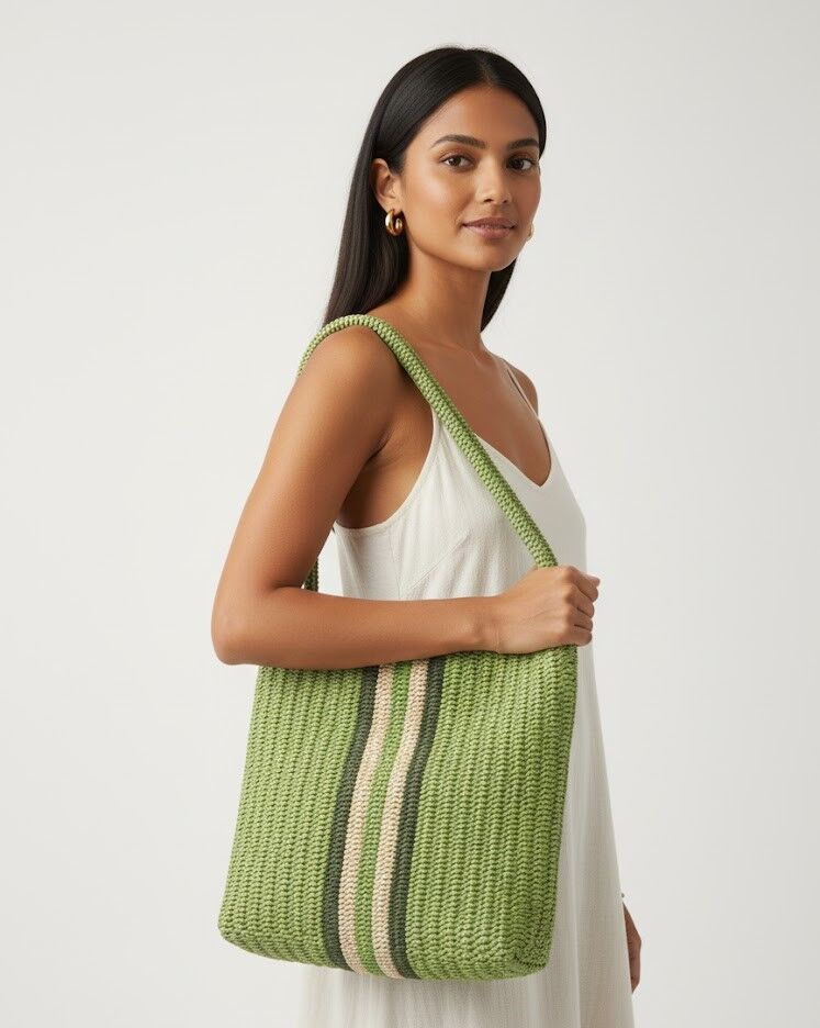 Bohem Stil Örgü Fıstık Yeşili Plaj ve Günlük Şehir Çantası