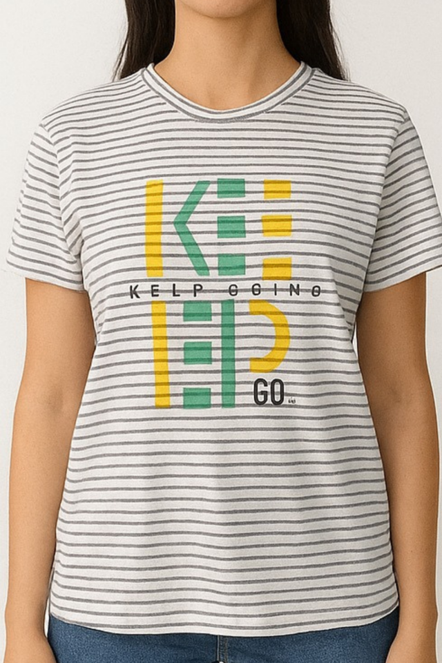 Unisex Çizgi Desenli Bisiklet Yaka Tişört