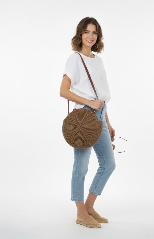 Bohem Deri Askılı El Örgüsü Circle Bag