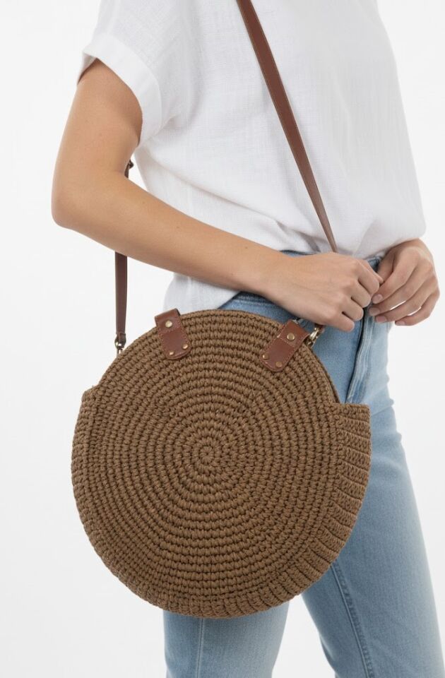 Bohem Deri Askılı El Örgüsü Circle Bag