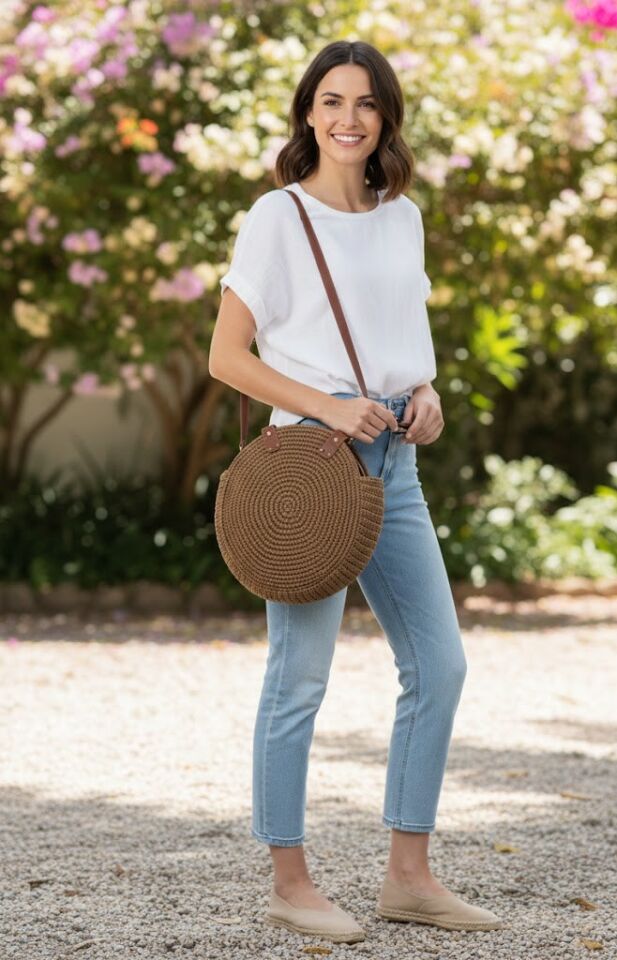 Bohem Deri Askılı El Örgüsü Circle Bag