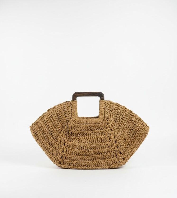 Kadın Kahverengi Ahşap Saplı El Örmesi Hasır Plaj Ve Günlük El Çantası