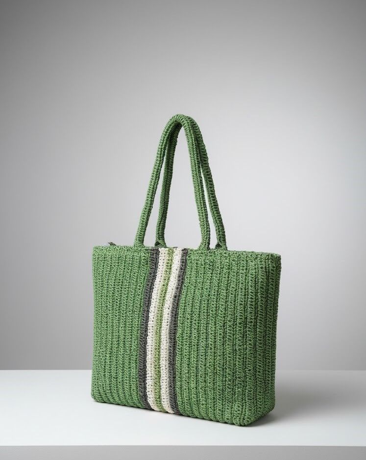 El Örmesi Yeşil Çizgili Tote Çanta