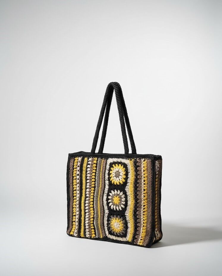 Bohem Esintili El Örgüsü Retro Tote Çanta
