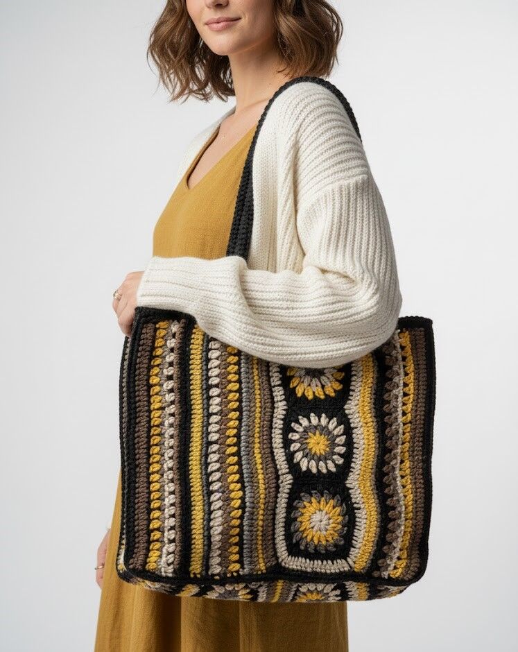 Bohem Esintili El Örgüsü Retro Tote Çanta