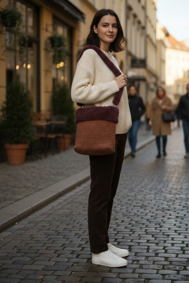 Çift Renkli Peluş Omuz Çantası